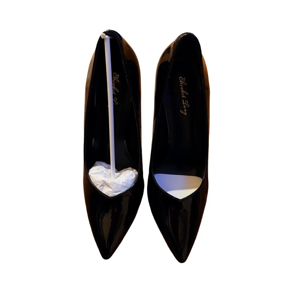 Elisabet Tang Black Patent Leather Stiletto High Heel Pumps-size 7-NWT‎